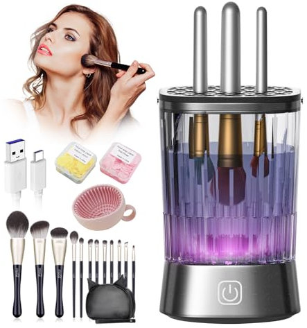 New Upgrade Make Up Brush Cleaner 【9000RPM Ultra-Power Motor 4.0】【For Perfect Cleaning Makeup Brushes】Makeup Brushes Cleaner Machine Electric Makeup Brush Cleaner Grey