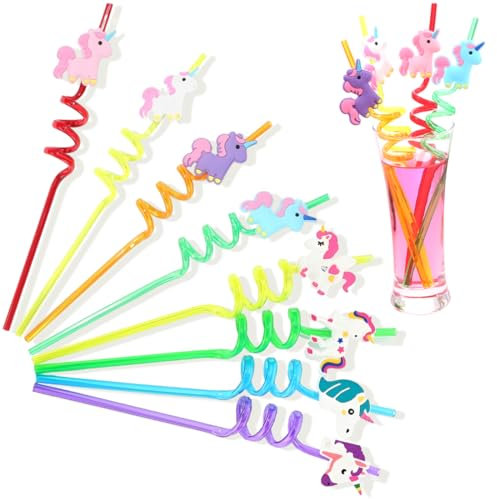 8 pcs pailles enfants reutilisables, Licorne Straws Spirale, pailles réutilisables, Pailles en Licorne pour les Enfants, pour fête d'anniversaire d'enfants, Décoration de Table Fête