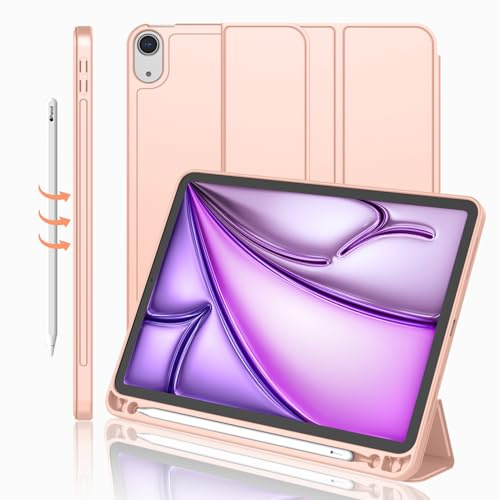 iMieet Schutzhülle für iPad Air 27,9 cm (11 Zoll), M3 (2025) / M2 (2024), iPad Air 5. / 4. Generation 2022/2020, 27,7 cm (10,9 Zoll) mit Stifthalter, dreifach faltbarer Ständer, Smart Case mit weicher