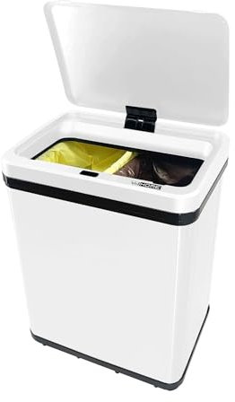 WELL HOME - Cubo de Basura inteligente SIN patas para Reciclaje con apertura automática y contacto manual 15L+15L 35,5x26x60cm Color Blanco