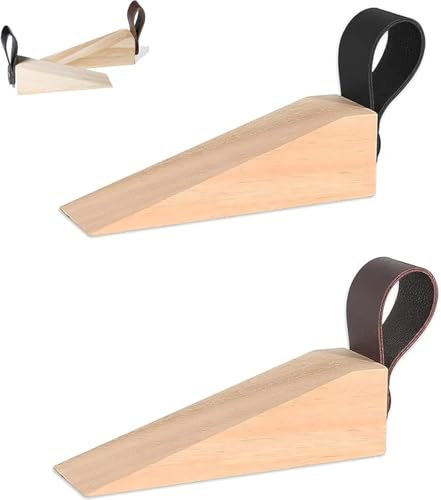 2 Pack Anti-Slip Wooden Door Stop, Door Wedges Indoors with Leather Strap, Durable Wood Wedges Door Stoppers for Floor Doorstops Wedge Heavy Duty Doorstop for All Types of Doors 2 Colors