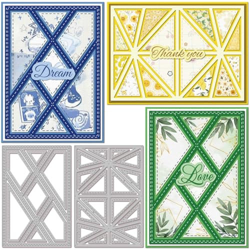 GLOBLELAND Rechteckige Hintergrundplatte Papierpräge Stanzschablonen Set Dreiecke Rahmen Handwerk Stanzmaschine Schablonen Metall Stanzschablone Set für Kartenherstellung DIY Papier Handgefertigtes