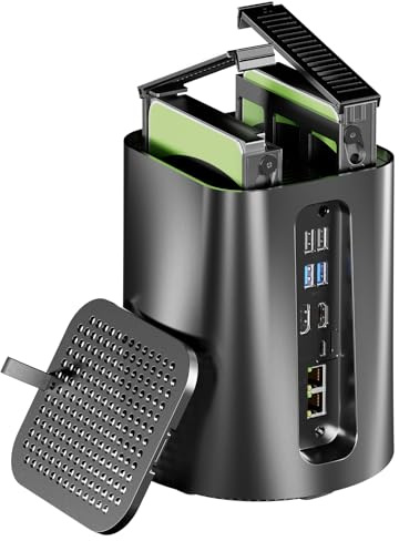 AOOSTAR R1 NAS Desktop N100 a 2 bay, Mini PC da gioco 3 in 1, 4C/4T, 16GB di RAM DDR4, SSD da 512GB, storage SATAx2 da 3,5(fino a 2x20TB), HDMI 4K, 2x2,5G LAN, WiFi6, storage collegato alla rete