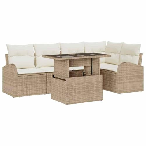 vidaXL Gartensofa-Set 6 STK. 5-Sitzanzahl Beige Poly Rattan