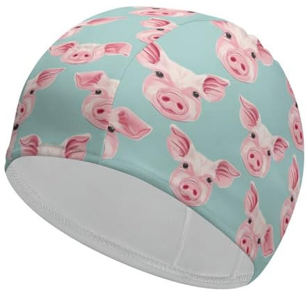 Cuffia da nuoto unisex con simpatici maialini per capelli corti e lunghi, per donne e uomini, per piscina, nuoto e bagno