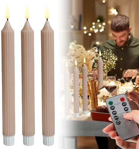 PORFOYO 3 Stück Led Stabkerzen, Flammenlose, LED Kerzen mit Fernbedienung Timer und Dimmer Batteriebetriebene, 3D-Dochtlicht für Zimmer Party Deko Wohnzimmer Hochzeitsdeko Tischdeko, Rosa