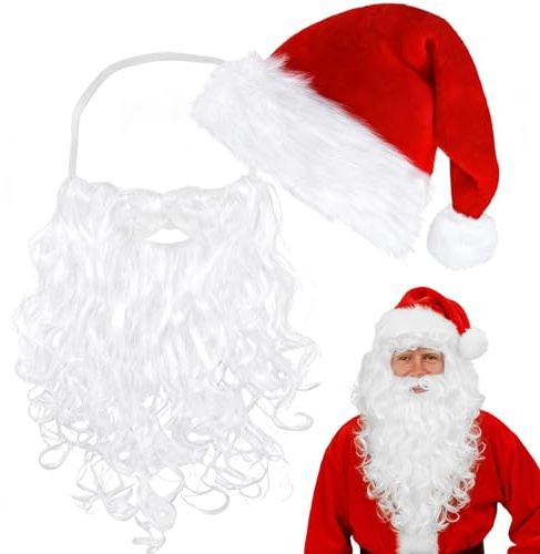 KECDRU Nikolaus Perücke Bart Mütze Set Für Erwachsene, Weihnachtsmann Kostüm Zubehör Für Partys, Nikolauskostüm Für Männer Frauen Weihnachten