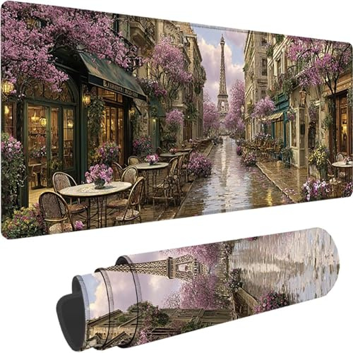 Tapis de Souris XXL 1600x800x3 mm Grand Tapis de Souris Rose Mouse Pad Tour Eiffel sous Main Bureau avec Bords Cousus Désign, Mousepad Gaming Imperméable Antidérapant pour Bureau Decor, Cadeau z-2917