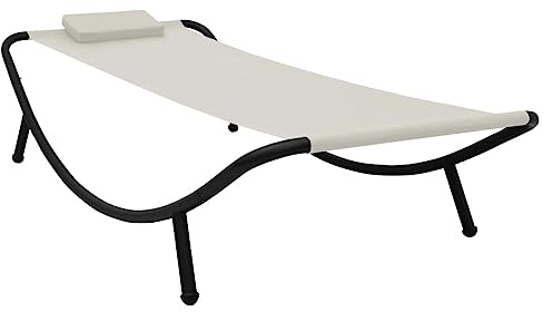 Mokuyary Gartenbett Creme 200x90 cm Stahl Sonnenliege Wetterfest Pflegeleicht,Garten Balkon Sauna Liege Relaxliege