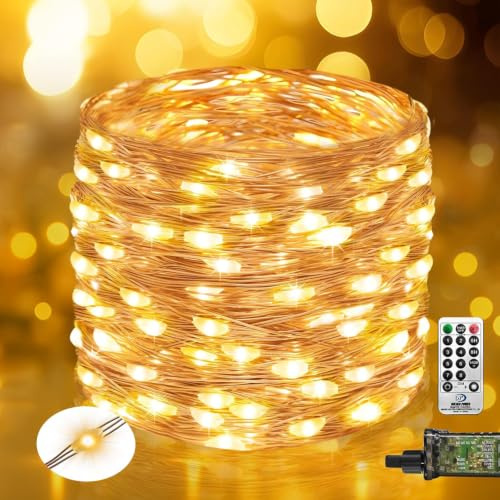 btfarm 8M 80 LED Lichterkette Innen mit Stecker, Lichterketten Außen Strom aus Kupferdraht mit Timer 8 Modi Wasserdicht für Weihnachten Zimmer Party Hochzeit Garten Deko, Warmweiß
