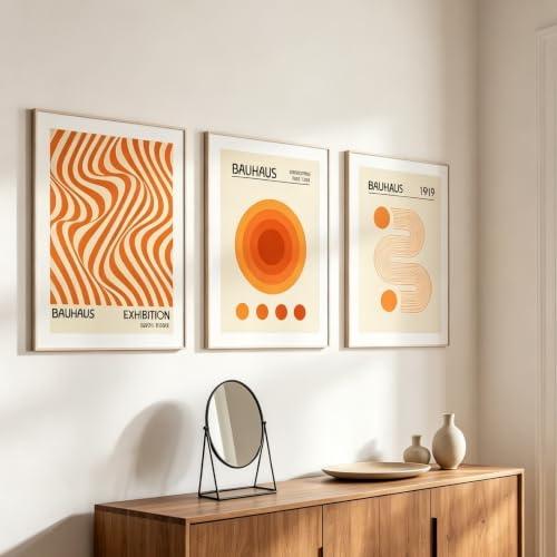 JANAGIN 3er Set Geometrische Muster Leinwand Bilder, Moderne Bilder Wohnzimmer Poster Set, Wandbilder für Schlafzimmer Ohne Rahmen (40x50 cm,Orange)