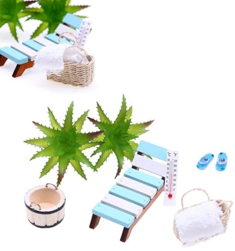 EasyByMall 16 Stück Miniatur Sauna Zubehör Set - Harz, Holz & Kunststoff Dekorative Requisiten für DIY Sauna, Massage, Schwimmen Themen