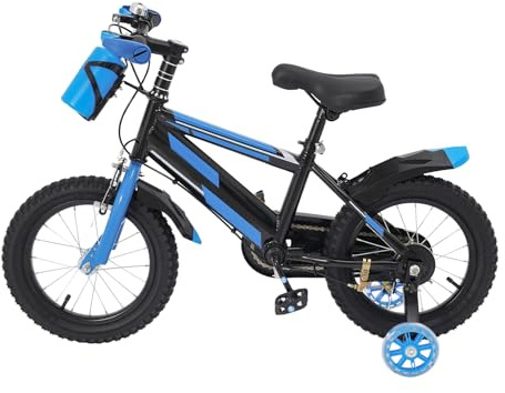 KigerNee 14 Zoll Kinderfahrrad höhenverstellbar mit Stützrädern für Jungen & Mädchen 3-7 Jahre – Sicherheitsfahrrad mit Schutzblech, Trinkflasche, Doppelbremse und Klingel für Outdoor Reiten