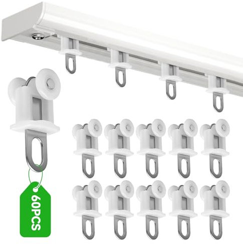 Lurtgex® 60 Stück Gardinenröllchen für Schiene, Gardinenhaken für Schienen | Gardinengleiter Rollen Vorhang Haken Gardinenrollen Geräuschlose