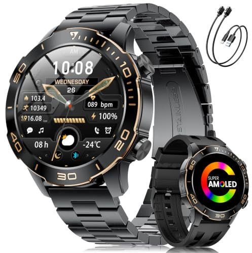 LIGE Smartwatch Herren 800mAh 1.43 HD für Android/iOS, Schwarz | AMOLED Screen, Langer Akkulaufzeit, 170+ Sportprofile, IP68 Wasserdicht, Bluetooth-Telefonie, 24/7 Gesundheits-Tracking