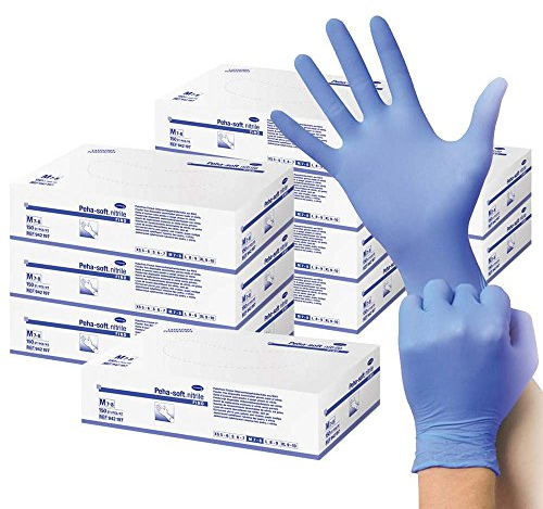 Peha-soft Lot de 10 x 150 gants jetables en nitrile fino Bleu Taille L