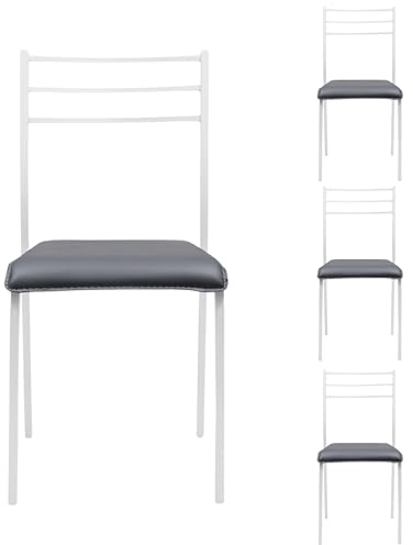 Homely - Pack de 4 sillas de Cocina Paris, Estructura de Metal en Color Blanco, Asiento de PVC en Color Gris, de 41x45x85 cm (Blanco-Gris)