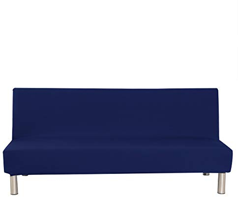 Aisaving Einfarbig Armlose Sofabettüberzug Polyester Spandex Stretch Futon Schutzhülle Protector 3-Sitzer elastisch vollklappbar Couch Sofa Shield für Klappcouch ohne Armlehnen (Dunkelblau)