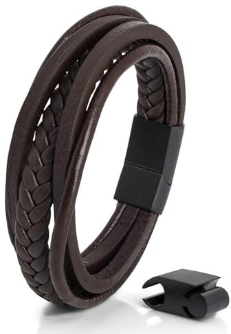 Akitsune Pax Lederarmband | Armschmuck Damen Herren Magnetisch Armband - Mattschwarz - Braun 18cm