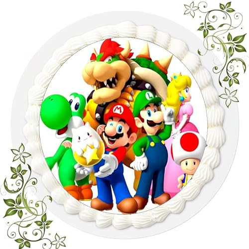 FONDANT Tortenbild, Zuckerbild mit dem Motiv: Super Mario, Essbares Foto für Torten, Tortenbild, Tortenaufleger Ø 20cm FONDANT Super Mario Nr. 17