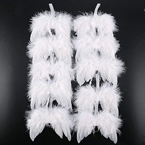 OKUGAIYA 10 Pcs Engelsflügel Federn Flügel Engel Anhänger Weihnachtsbaum Deko Christbaumschmuck Baby Taufe Deko DIY Basteln Kinder - 16cm Weiß