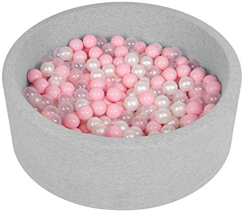 SELONIS Piscine À Balles 90X30cm/200 Balles Ronde en Mousse pour Bébé Enfant, Gris Clair: Rose Poudré/Perle/Transparent