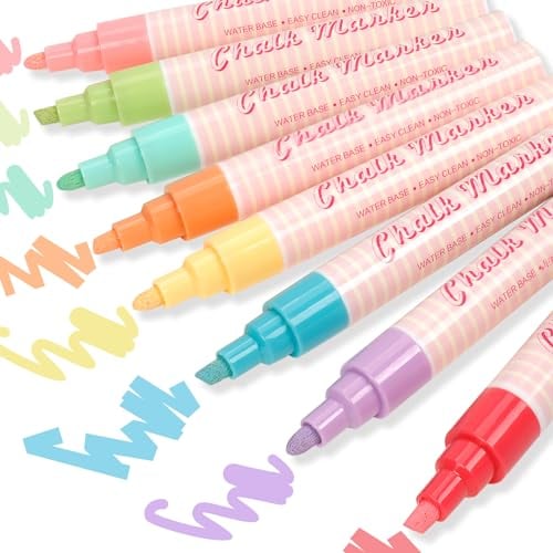 APOGO Chalk Pens for Blackboards Paint, Chalkboard, Window & Non Porous Surfaces, Liquid Chalk Pens with Reversible 6mm Fine Bullet or Chisel Tip Wipeable Chalk Markers-8 Colours