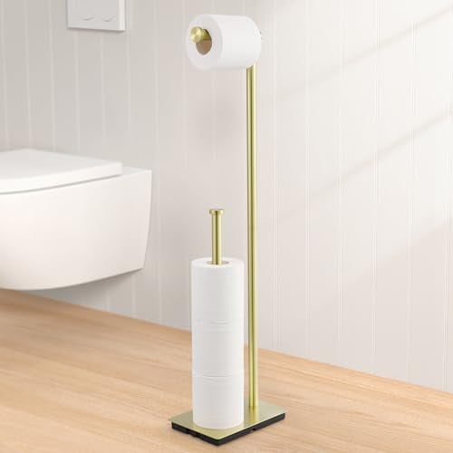 KES Porta Carta Igienica da Terra Portarotolo Bagno Supporto Carta Igienica Acciaio Inossidabile SUS304 Piantana Portarotolo Oro Spazzolato, BPH286S1B-BZ