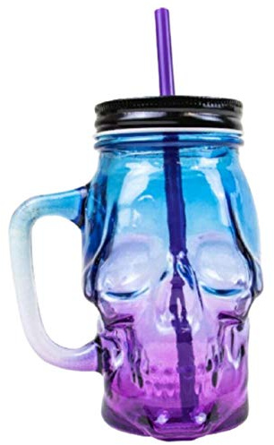 Be-Creative PURPLE SKULL MASON JAR Reusable Spooky Party Halloween Drink Glass Mug UK