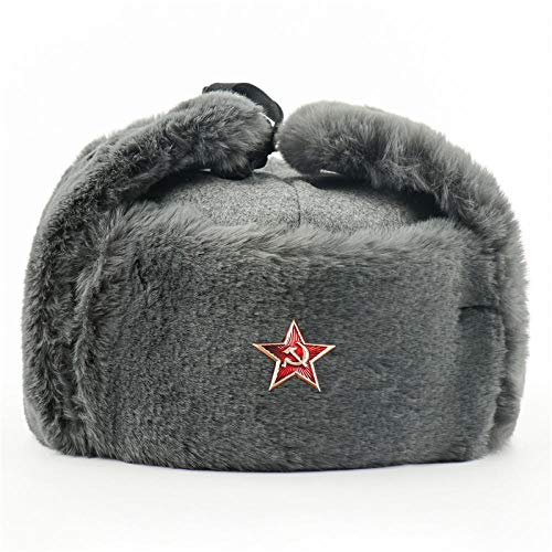 Russen Mütze Herren Sowjetarmee Militärabzeichen Bomber Hüte Für Männer Frauen Wintermütze Russland Ushanka Pilot Earflap Hat-Grey_Soviet_Star