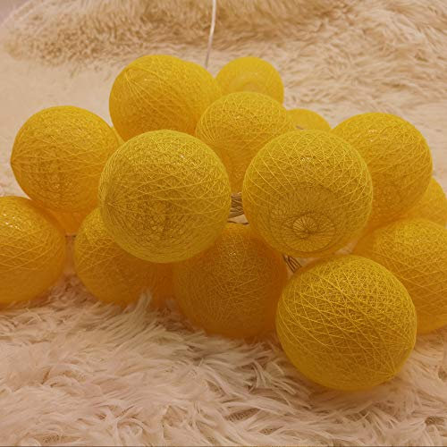 LED String Lights 6cm Cotton Ball, DOTBUY Multicolor Fairy Lights Christmas Decoration Battery Operated for Xmas Indoor Outdoor Holiday Party Decor Garlands (Lemon Yellow,1.8M/10LED)