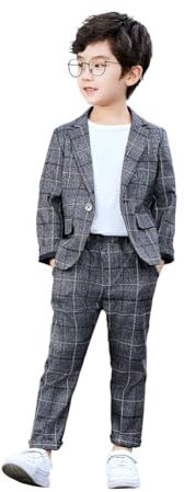 LOLANTA Kinder Grau Anzug, 2-teiliges festliches Set für Jungen, Hochzeits-Party-Outfits, Karierter Blazer und Hose, Abschlussball-Anlasskleidung, Dunkelgrau, 3-4 Jahre, 90