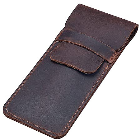 Aabellay Leather Pen Case Holder Handmade Fountain Multi Pens Pouch Crazy Horse Leather Pen Protective Sleeve Cover Large – Dark Brown L Size