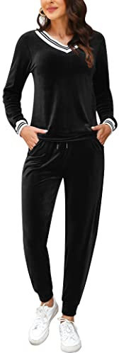 Totatuit Tuta Donna in Velluto Tuta da Casa Set Tuta Sportiva Casual Pigiami Due Pezzi Pigiama Donna Pile Set Inverno da Yoga Jogging Training Sportwear con Chiusura Lampo