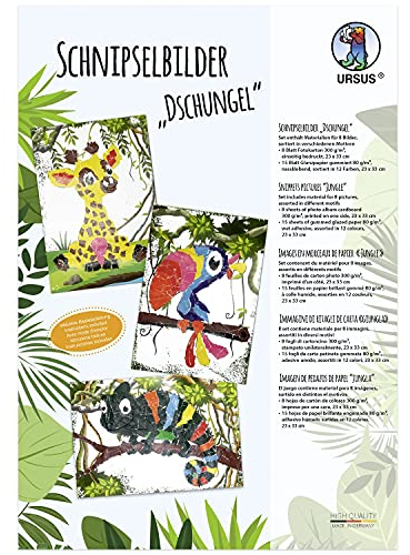 Ursus 21320099 - Schnipsel Dschungel, Bastel-Set für Kinder ab 3 Jahren, mit 8 Motiv-Vorlagen und farbigem Glanzpapier, zum Basteln von Bildern aus Papier-Schnipseln, bunt
