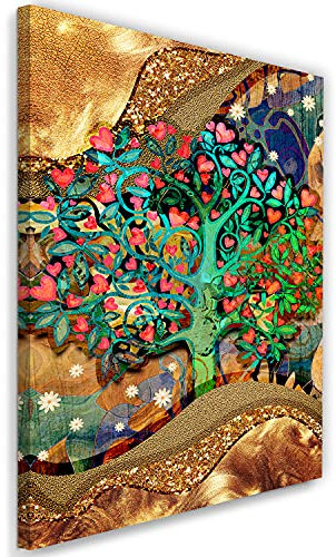 Feeby Vlies Leinwandbild Gustav Klimt Lebensbaum Moderner Stil Gemälde 20x30 cm Wand Bild Kunstdruck Deko Wohnzimmer Wohnungs Deko Verwirbelte Zweige Blumen Herz Braun