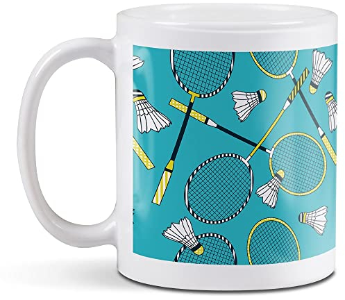 1 x 11oz (284ml) White Ceramic Mug Cup - Badminton Sports Shuttlecock Design for Coffee Tea Drinks Kitchen Birthday Office Fun #8828