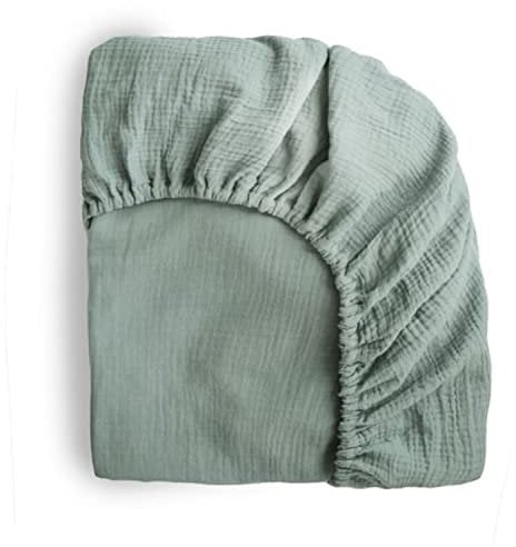 Mushie Musselin Spannbettlaken | Baby & Kinder Spannbetuch 40x10x100 cm | Atmungsaktive 100% Baumwolle | Sichere & Hochwertige für Kleinkinder Kinder Jungs & Mädchen (Roman Green-Small)