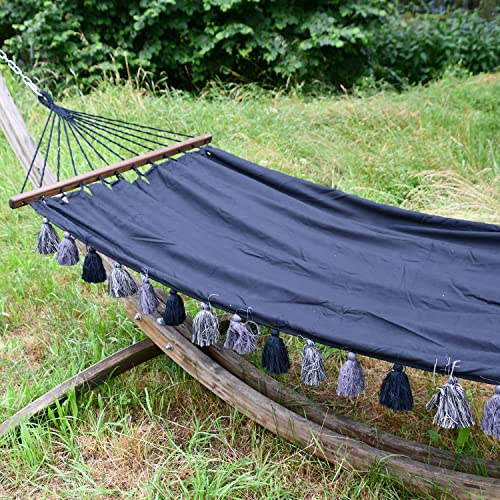 hoplo holzenplotz Single Stabhängematte Black mit Quasten mit Spreizstab 100cm