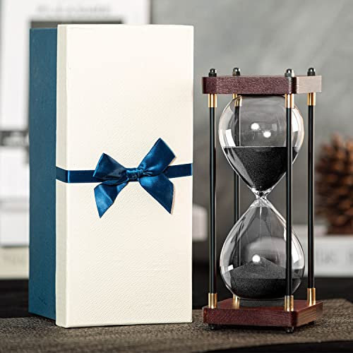 Große Sanduhr 60 Minuten, dekorative Sanduhr aus Holz mit Geschenkbox, 1 Stunde schwarze Sanduhr