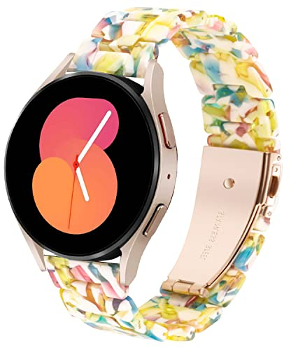 DEALELE Armband Kompatibel mit Samsung Galaxy Watch 7 / FE / 6/6 Classic / 5/5 Pro / 4/4 Classic / 3 41mm, 20mm Buntes Harz Resin Ersatz Armbänder für Huawei GT3 42mm / GT2 42mm, Gelb geblümt