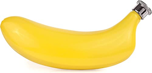 AUGEN Flachmann, Edelstahl, auslaufsicher, Banane, 148 ml, Likörflaschen oder alkoholischer Getränkehalter, Set mit zwei Schnapsgläsern und Trichter, Geschenkset