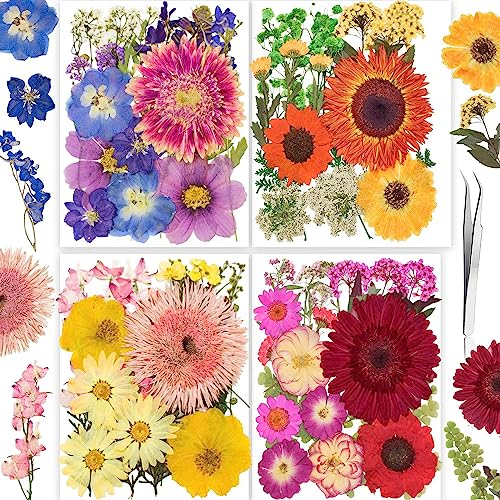 YoothBro 122 STÜCKE Echte Getrocknete Gepresste Blumen für Harzformen, Trockenpressen-Blumen-Set mit Schmetterlings-Aufklebern für die Herstellung von DIY-Schmuck, Nagelkarten Love Parade