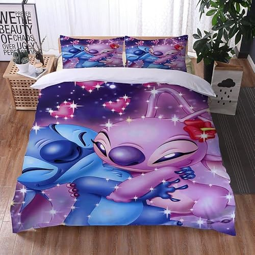 WINUO - Anime Bettwäsche Set 135x200cm Mikrofaser - 3D Digital Print Lilo et Stitch Bettwäsche und 1 Kissenbezug 80x80cm
