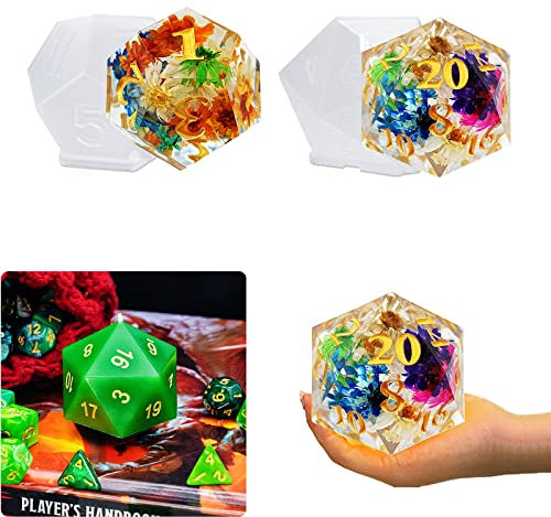 JEYUQAXY Große polyedrische Silikonwürfelformen, 2 Stile mit D20 und D12 Silikonharz, Gießen, DND-Würfelformen für Harz, Würfel, Schmuck, Kerzen, Bastelbrett, RPG-Spiele