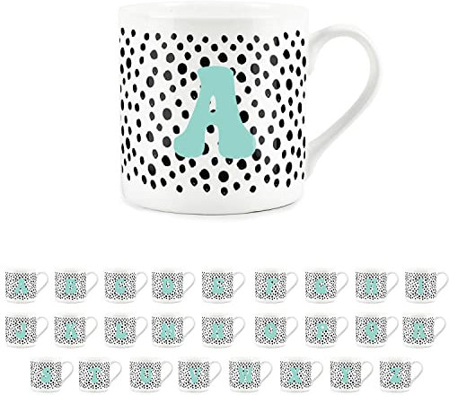 Purely Home Letter Initial Personalised Mugs - Spotty Alphabet Bone China Coffee/Tea Cups (A)