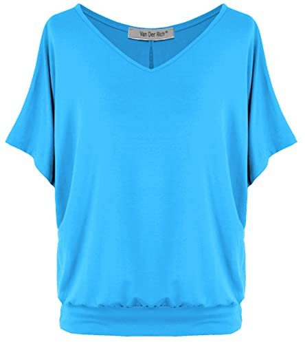 Van Der Rich ® - Tshirt Oversize mit V-Ausschnitt im lässigen Stil - Damen(Hellblau, L)