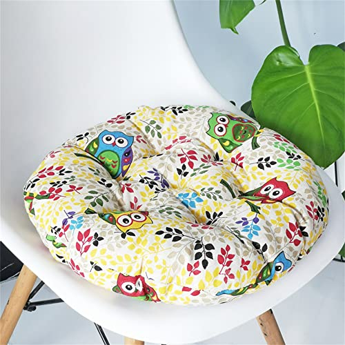 Lukery Stuhlkissen rutschfeste, Waschbare Leinen Weiche Rund Sitzkissen Komfort Stuhlauflage als Stuhl Kissen für Outdoor & Indoor Gartenstuhl, Küche oder Esszimmerstuhl (40x40cm,Bunte Eule)
