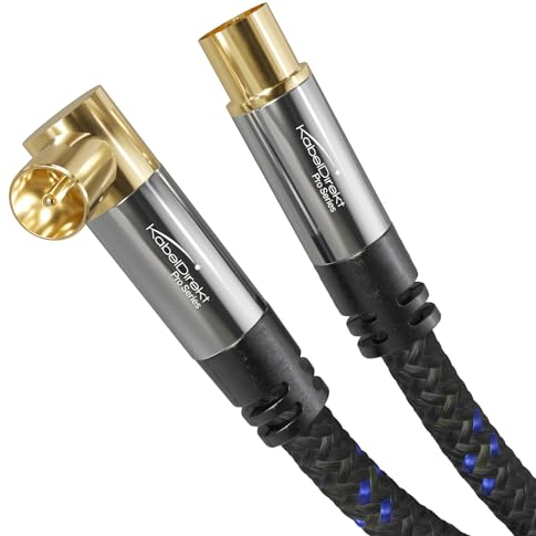 KabelDirekt – Cavo antenna TV 4K & cavo diritto/90° – 10 m – Cavo con connettore in metallo per TV digitale e analogica – intrecciato (presa diritta su connettore ad angolo per DVB-C/DVB-S)