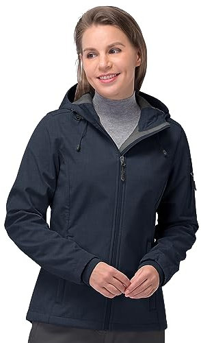 33,000ft Softshelljacke Damen Wasserdichte Atmungsaktive Warme Winterjacke Fleece Übergangsjacke Winddichte Funktionsjacke mit Kapuze Dunkelblau Heidekraut XL
